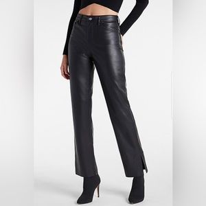 Express Super High Waisted Faux Leather Vented Hem Modern Straight Pant